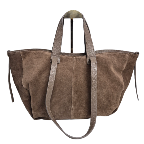 Laura Biaggi duża torebka typu shopper zamszowa beżowa taupe skóra naturalna włoska torebka damska shopper zamszowa pojemna do pracy na co dzień TS54-161