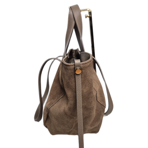 Laura Biaggi duża torebka typu shopper zamszowa beżowa taupe skóra naturalna włoska torebka damska shopper zamszowa pojemna do pracy na co dzień TS54-161