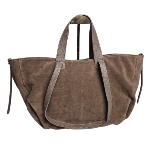 Laura Biaggi duża torebka typu shopper zamszowa beżowa taupe skóra naturalna włoska torebka damska shopper zamszowa pojemna do pracy na co dzień TS54-161