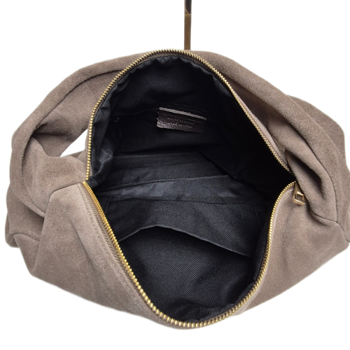 Borse in Pelle włoska torebka damska zamszowa hobo bag beżowa taupe brązowa skóra naturalna zamszowa torebka worek beżowy pojemna
