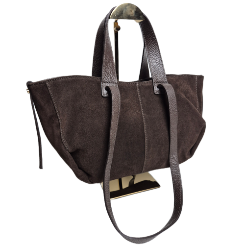 Laura Biaggi włoska torebka damska mini shopper czekoladowa brązowa choco skóra naturalna zamszowa włoska shopperka zamszowa TS98-141