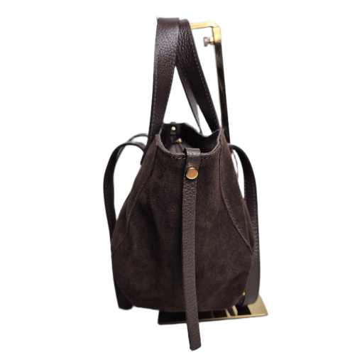 Laura Biaggi włoska torebka damska mini shopper czekoladowa brązowa choco skóra naturalna zamszowa włoska shopperka zamszowa TS98-141