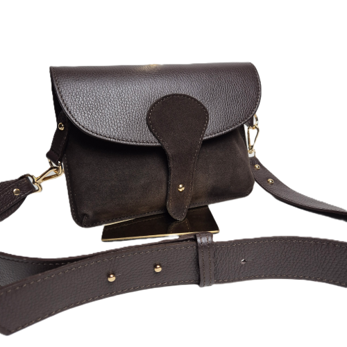 Borse in Pelle torebka listonoszka zamszowo-licowa brązowa czekoladowa instagramka włoska torebka crossbody saszetka skóra naturalna zamszowa