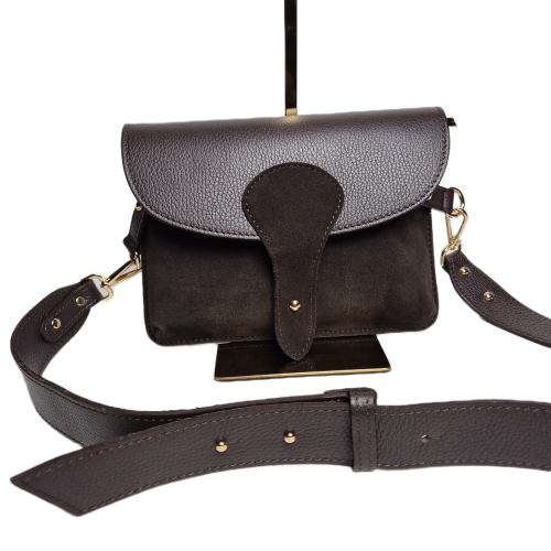 Borse in Pelle torebka listonoszka zamszowo-licowa brązowa czekoladowa instagramka włoska torebka crossbody saszetka skóra naturalna zamszowa