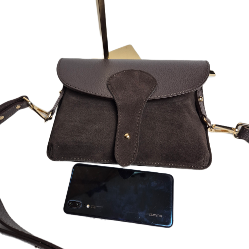 Borse in Pelle torebka listonoszka zamszowo-licowa brązowa czekoladowa instagramka włoska torebka crossbody saszetka skóra naturalna zamszowa