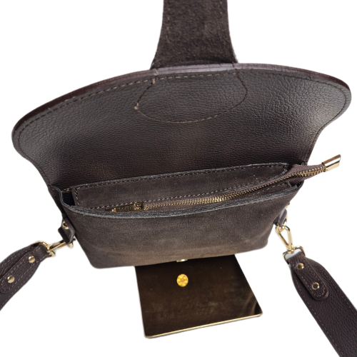 Borse in Pelle torebka listonoszka zamszowo-licowa brązowa czekoladowa instagramka włoska torebka crossbody saszetka skóra naturalna zamszowa