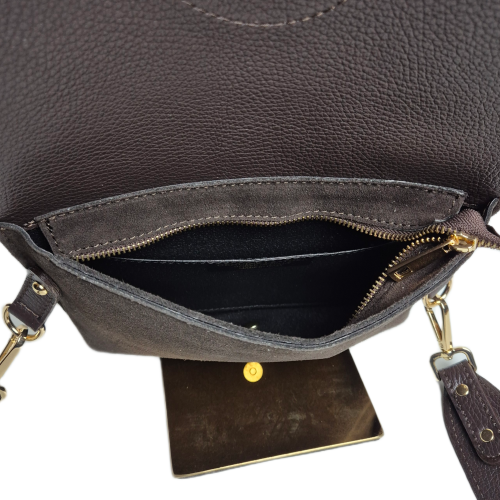 Borse in Pelle torebka listonoszka zamszowo-licowa brązowa czekoladowa instagramka włoska torebka crossbody saszetka skóra naturalna zamszowa
