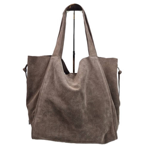 Laura Biaggi duża pojemna torebka shopper zamszowa beżowa taupe skóra naturalna zamszowa włoska torebka shopper worek TS107-75