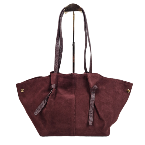 Laura Biaggi zamszowa torebka shopper z napami bordowa burgundowa skóra naturalna zamszowa włoska torebka shopperka pojemna na co dzień do pracy rozpinana TS05-101C