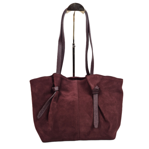 Laura Biaggi zamszowa torebka shopper z napami bordowa burgundowa skóra naturalna zamszowa włoska torebka shopperka pojemna na co dzień do pracy rozpinana TS05-101C