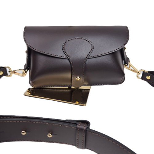 Vera Pelle mała brązowa torebka listonoszka skórzana czekoladowa instagramka włoska torebka crossbody saszetka skóra naturalna licowa