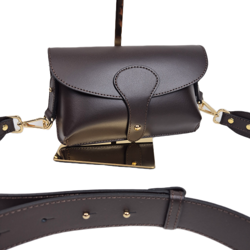 Vera Pelle mała brązowa torebka listonoszka skórzana czekoladowa instagramka włoska torebka crossbody saszetka skóra naturalna licowa
