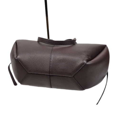 Laura Biaggi torebka damska typu shopper z napami skóra naturalna brązowa czekoladowa elegancka włoska torebka mini shopper z kosmetyczką rozpinana do pracy na co dzień TS112-14