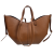 Laura Biaggi torebka damska typu shopper z napami skóra naturalna brązowa karmelowa elegancka włoska torebka mini shopper z kosmetyczką rozpinana do pracy na co dzień TS112-14