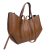 Laura Biaggi torebka damska typu shopper z napami skóra naturalna brązowa karmelowa elegancka włoska torebka mini shopper z kosmetyczką rozpinana do pracy na co dzień TS112-14