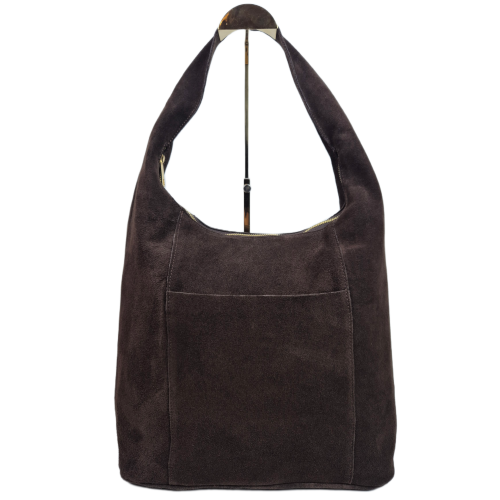Laura Biaggi torebka damska worek zamszowy brązowy czekoladowy choco skóra naturalna zamszowa włoska torebka typu hobo bag zamszowa pojemna do pracy na co dzień TS66-7150