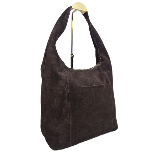 Laura Biaggi torebka damska worek zamszowy brązowy czekoladowy choco skóra naturalna zamszowa włoska torebka typu hobo bag zamszowa pojemna do pracy na co dzień TS66-7150