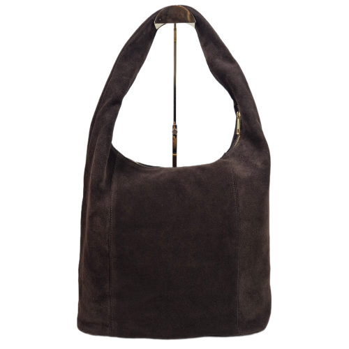 Laura Biaggi torebka damska worek zamszowy brązowy czekoladowy choco skóra naturalna zamszowa włoska torebka typu hobo bag zamszowa pojemna do pracy na co dzień TS66-7150