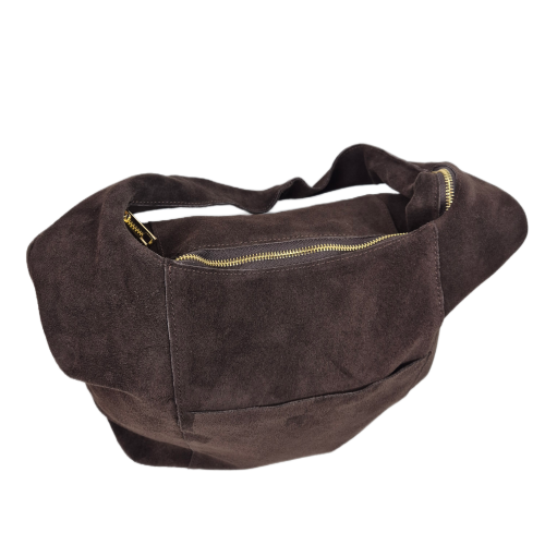 Laura Biaggi torebka damska worek zamszowy brązowy czekoladowy choco skóra naturalna zamszowa włoska torebka typu hobo bag zamszowa pojemna do pracy na co dzień TS66-7150