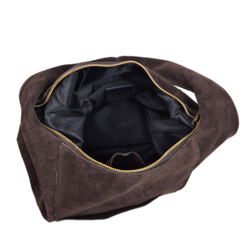 Laura Biaggi torebka damska worek zamszowy brązowy czekoladowy choco skóra naturalna zamszowa włoska torebka typu hobo bag zamszowa pojemna do pracy na co dzień TS66-7150