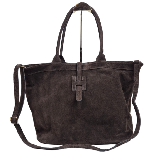 Borse in Pelle zamszowa torebka shopper skóra naturalna brązowa czekoladowa choco elegancka włoska torebka zamszowa typu shopper