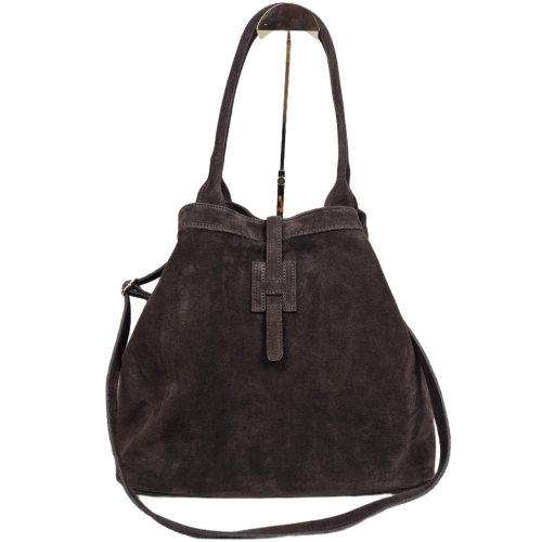 Borse in Pelle zamszowa torebka shopper skóra naturalna brązowa czekoladowa choco elegancka włoska torebka zamszowa typu shopper