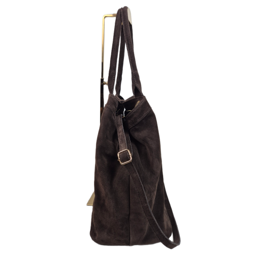 Borse in Pelle zamszowa torebka shopper skóra naturalna brązowa czekoladowa choco elegancka włoska torebka zamszowa typu shopper