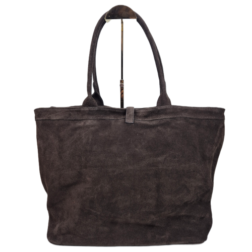 Borse in Pelle zamszowa torebka shopper skóra naturalna brązowa czekoladowa choco elegancka włoska torebka zamszowa typu shopper