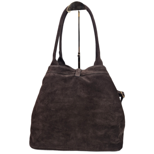 Borse in Pelle zamszowa torebka shopper skóra naturalna brązowa czekoladowa choco elegancka włoska torebka zamszowa typu shopper