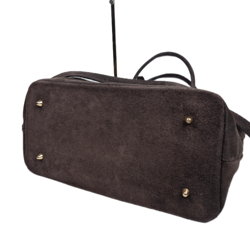 Borse in Pelle zamszowa torebka shopper skóra naturalna brązowa czekoladowa choco elegancka włoska torebka zamszowa typu shopper