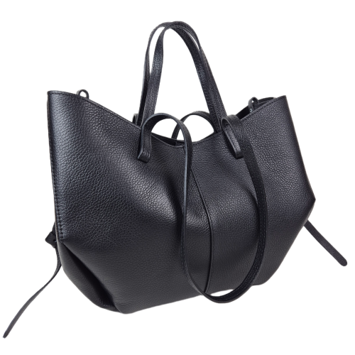 Laura Biaggi torebka damska typu shopper z napami skóra naturalna czarna elegancka włoska torebka mini shopper rozpinana do pracy na co dzień TS112-14