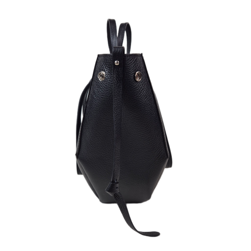 Laura Biaggi torebka damska typu shopper z napami skóra naturalna czarna elegancka włoska torebka mini shopper rozpinana do pracy na co dzień TS112-14