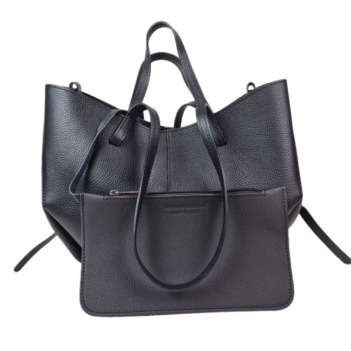 Laura Biaggi torebka damska typu shopper z napami skóra naturalna czarna elegancka włoska torebka mini shopper rozpinana do pracy na co dzień TS112-14