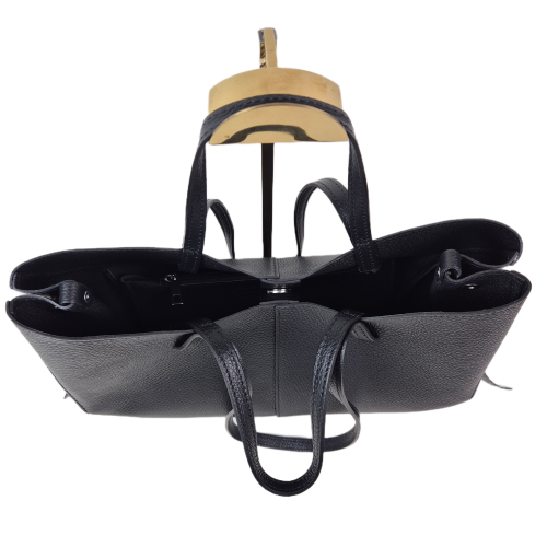 Laura Biaggi torebka damska typu shopper z napami skóra naturalna czarna elegancka włoska torebka mini shopper rozpinana do pracy na co dzień TS112-14