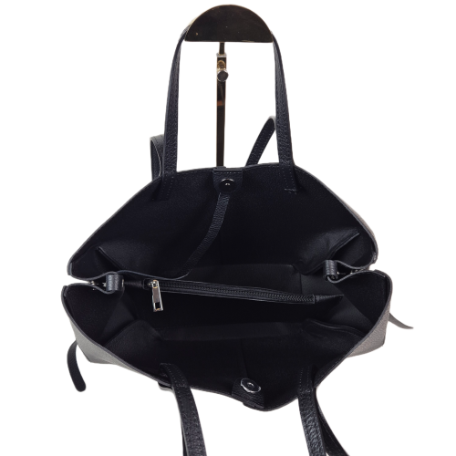 Laura Biaggi torebka damska typu shopper z napami skóra naturalna czarna elegancka włoska torebka mini shopper rozpinana do pracy na co dzień TS112-14