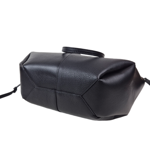 Laura Biaggi torebka damska typu shopper z napami skóra naturalna czarna elegancka włoska torebka mini shopper rozpinana do pracy na co dzień TS112-14