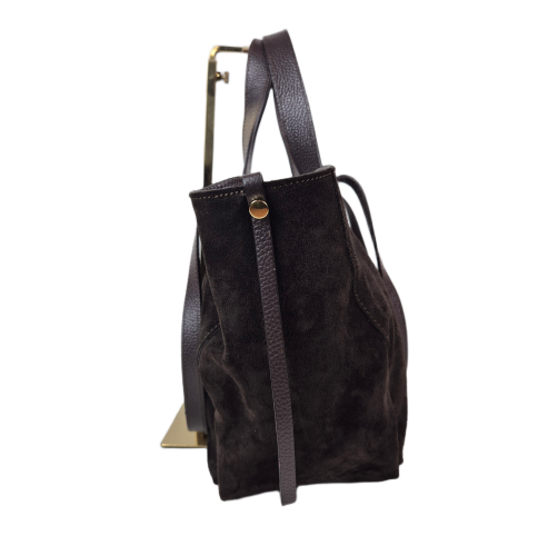 Laura Biaggi torebka damska typu shopper zamszowa skóra naturalna brązowa czekoladowa elegancka pojemna włoska torebka shopper do pracy na co dzień TS54-161