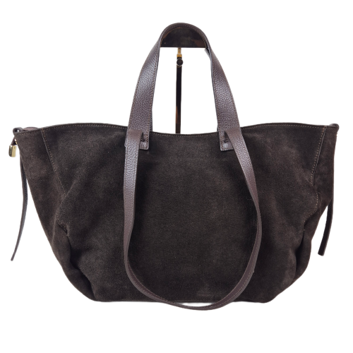Laura Biaggi torebka damska typu shopper zamszowa skóra naturalna brązowa czekoladowa elegancka pojemna włoska torebka shopper do pracy na co dzień TS54-161