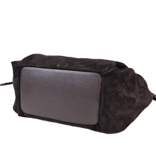 Laura Biaggi torebka damska typu shopper zamszowa skóra naturalna brązowa czekoladowa elegancka pojemna włoska torebka shopper do pracy na co dzień TS54-161