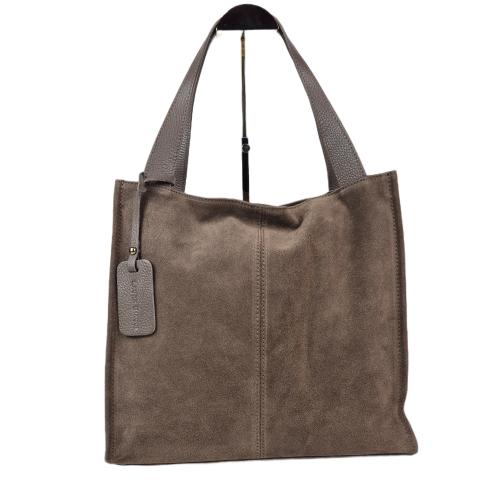 Laura Biaggi torebka shopper zamszowa beżowa taupe brązowa skóra naturalna włoska torebka shopper do pracy na co dzień do pracy TS54-65