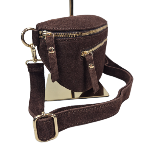 Laura Biaggi, duża zamszowa nerka skórzana brązowa czekoladowa skóra naturalna zamszowa włoska torebka damska listonoszka crossbody TS04-505