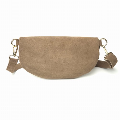Laura Biaggi, duża zamszowa nerka skórzana brązowa taupe skóra naturalna zamszowa włoska torebka damska listonoszka crossbody TS04-505
