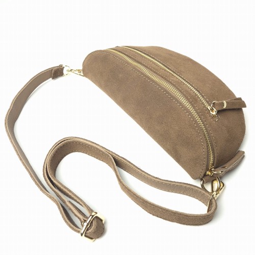 Laura Biaggi, duża zamszowa nerka skórzana brązowa taupe skóra naturalna zamszowa włoska torebka damska listonoszka crossbody TS04-505