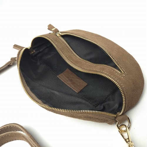 Laura Biaggi, duża zamszowa nerka skórzana brązowa taupe skóra naturalna zamszowa włoska torebka damska listonoszka crossbody TS04-505