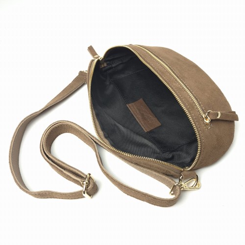 Laura Biaggi, duża zamszowa nerka skórzana brązowa taupe skóra naturalna zamszowa włoska torebka damska listonoszka crossbody TS04-505