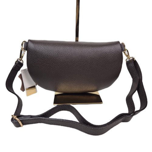 Laura Biaggi, duża skórzana nerka skórzana brązowa czekoladowa skóra naturalna licowa włoska torebka damska listonoszka crossbody TS04-505