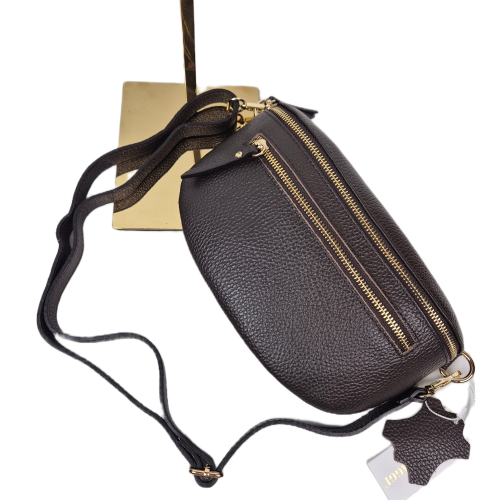 Laura Biaggi, duża skórzana nerka skórzana brązowa czekoladowa skóra naturalna licowa włoska torebka damska listonoszka crossbody TS04-505