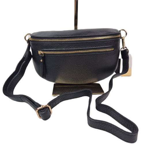 Laura Biaggi mała nerka skórzana czarna skóra naturalna  pojemna nerka włoska nerka skórzana torebka listonoszka crossbody TS13-812c