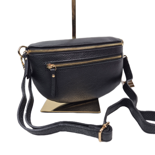 Laura Biaggi mała nerka skórzana czarna skóra naturalna  pojemna nerka włoska nerka skórzana torebka listonoszka crossbody TS13-812c
