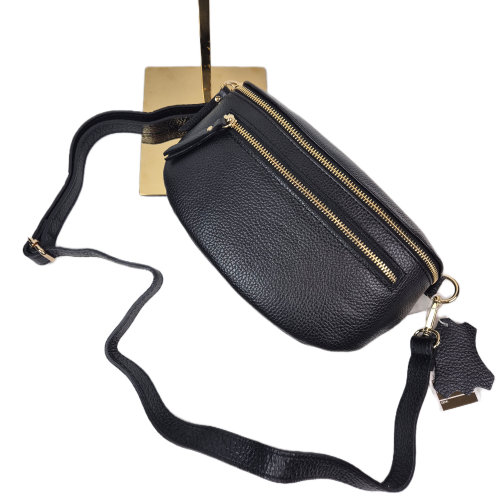 Laura Biaggi mała nerka skórzana czarna skóra naturalna  pojemna nerka włoska nerka skórzana torebka listonoszka crossbody TS13-812c